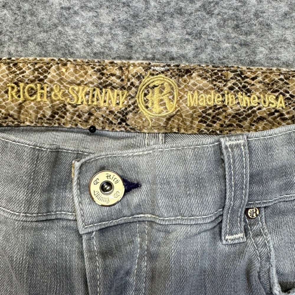 Rich & Skinny Denim Shorts Womens 34 Grey Good Distressed Button Fly Raw Hem - Picture 13 of 16